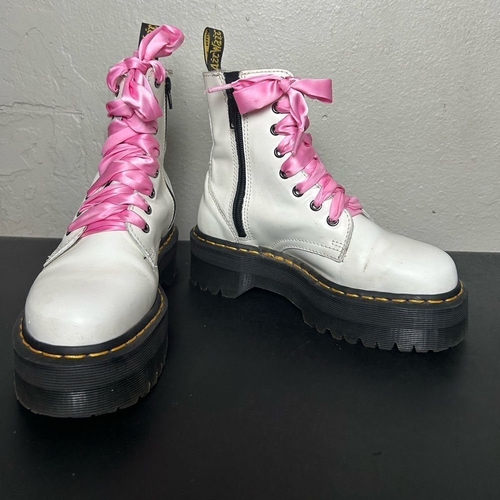 Dr. Martens White Boots with Pink Laces women’s size 6